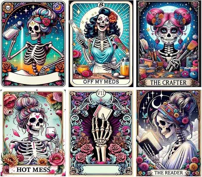 Mrnsiet 6 Pack Halloween Diamond Painting Kits for Adults, Skull Woman Diamond Art Kits for Beginners,5D DIY Halloween Full Drill Round Crystal Gem Art Craft Kits for Home Decor 12x16 Inch - skull painting