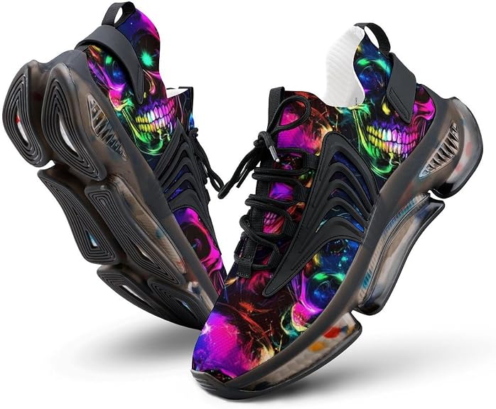 Colorful Glowing Skull Men's Running Shoes Breathable Athletic Sports Workout Walking Sneakers - sugar skull boots