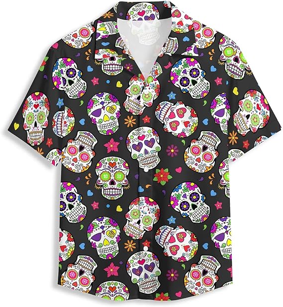 Amasnay Pirate Map Men's Hawaiian Shirt Short Sleeve Floral Button Down Shirts Tropical Holiday Beach Shirts - skull tshirt