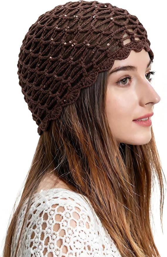 ZLYC Women Crochet Beanie Handmade Knit Flower Summer Vintage Skull Hat - skull hat