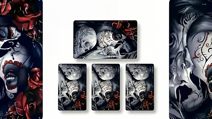2 Sets (4 Pieces) of Sugar Skull Couple Credit Card Stickers, Waterproof Vinyl Debit Card Covers, Removable Bank Card Stickers, Customisable and Durable - skull sticker