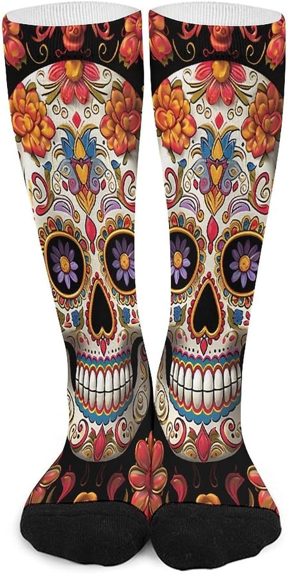 Sugar Skulls Crew Socks for Women Men Breathable Athletic Socks for Running, Hiking, Work - sugar skull costume