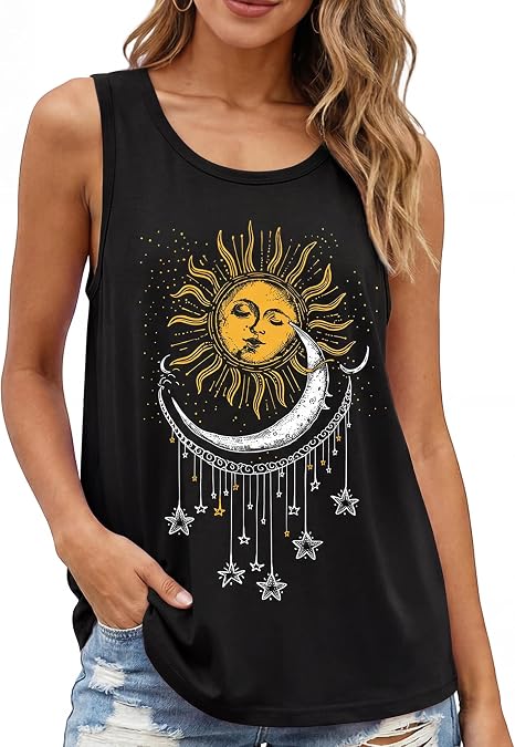 Tank Tops for Women Summer Graphic Tank Tops Scoop Neck Casual Basic Fit Sleeveless Top Beach Vacation Workout Tank - skull tank tops