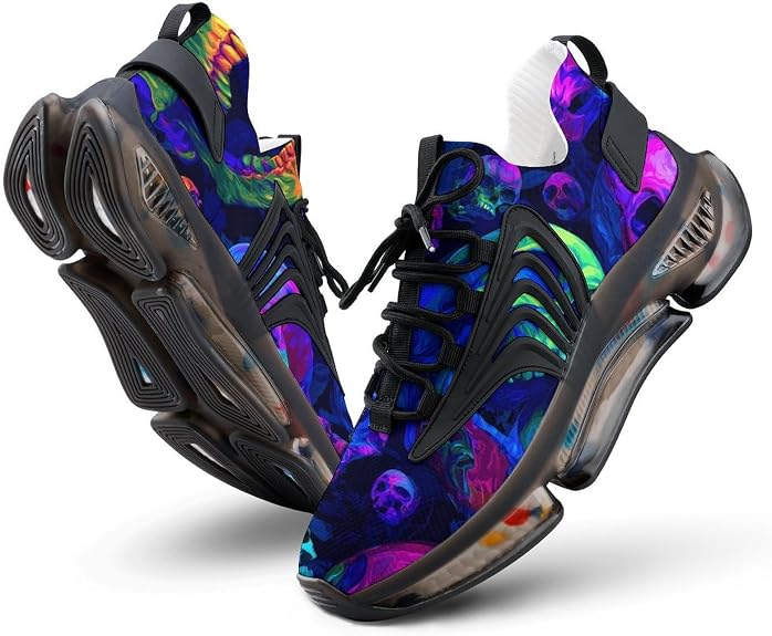 Neon Skulls Glowing Eyes Running Shoes for Men Low Top Athletic Training Shoe Sports Walking Gym Sneakers - sugar skull boots