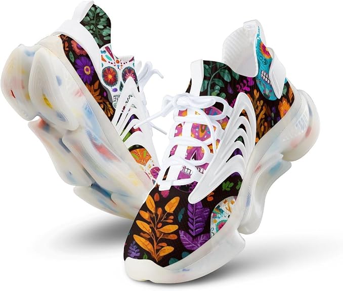 Sugar Skulls Mexican Floral Running Shoes for Men Low Top Athletic Training Shoe Sports Walking Gym Sneakers - sugar skull boots