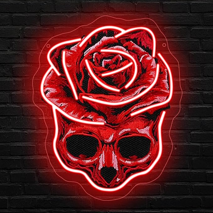 Skull Rose Neon Signs for Wall Decor, Gothic LED Neon Sign for Halloween Room Decor,Skull Neon Sign for Gothic Decor Man Cave Bar Tattoo Room Decor,Halloween Decor,Day of the Dead Decor