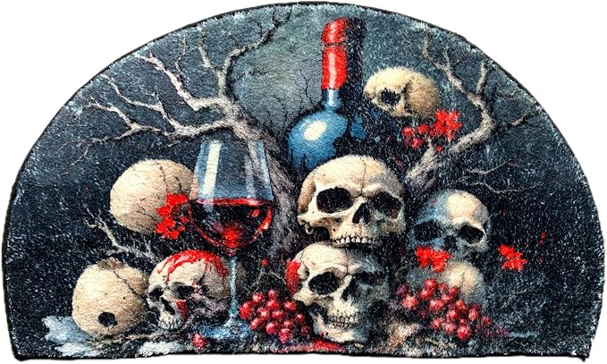 Soft Skull Semi Circle Floor Mat Non-Slip Bath Rugs Half Round Bathrug Doormat Comfortable Bathroom Decor Goth Bathmat Cozy Skeleton Door Rug (Wine) - skull toilet mat