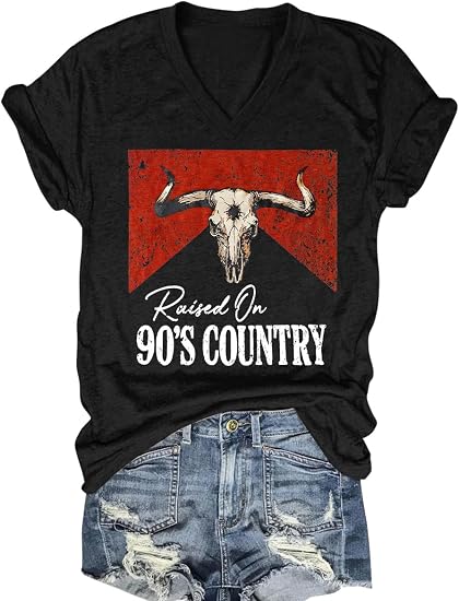 Western Country Shirt for Women Cowgirl T Shirts V Neck Short Sleeve Tops - skull leggings