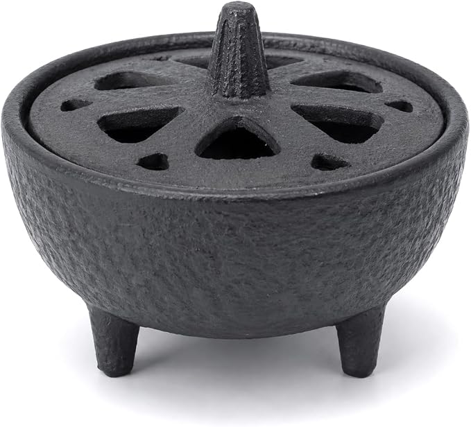Cast Iron Incense Burner with Fireproof Cotton, Bakhoor Burner for Resin, Charcoal, Cones & Sticks, Meditation & Yoga Decor - skull incense burner