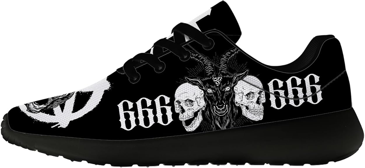 Men's Skull Running Shoes Lace-up Satanic Sneakers Walking Tennis Shoes - sugar skull boots