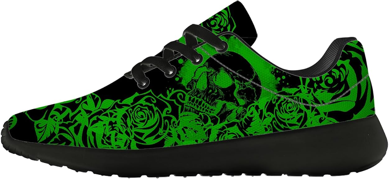 Men's Women's Flower Skull Running Shoes Lace-up Floral Skull Sneakers Walking Tennis Shoes - sugar skull boots