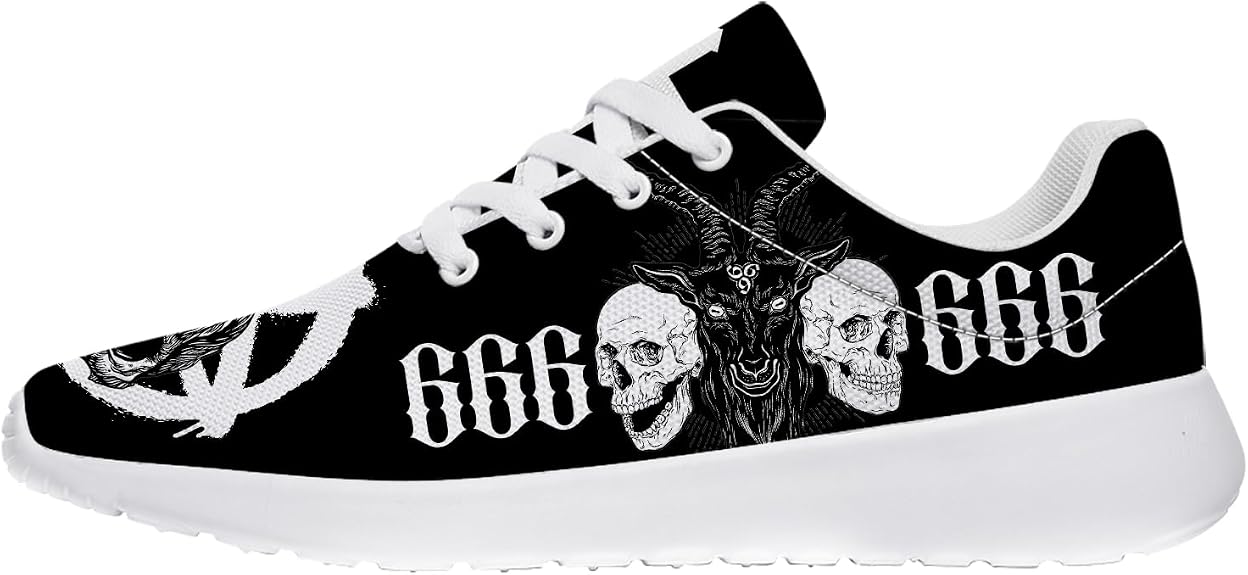 Skull Running Shoes for Men Lace-up Satanic Sneakers Walking Tennis Shoes - sugar skull boots