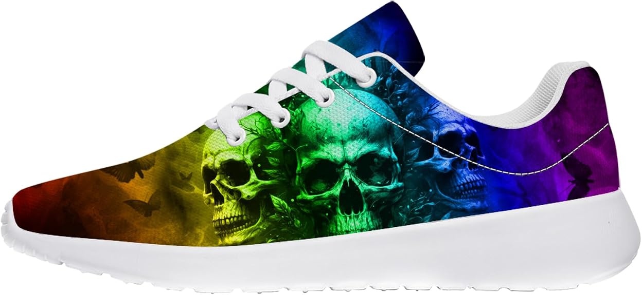 Skull Running Shoes for Women Men Lace-up Gothic Butterfly Sneakers Walking Tennis Shoes - sugar skull boots