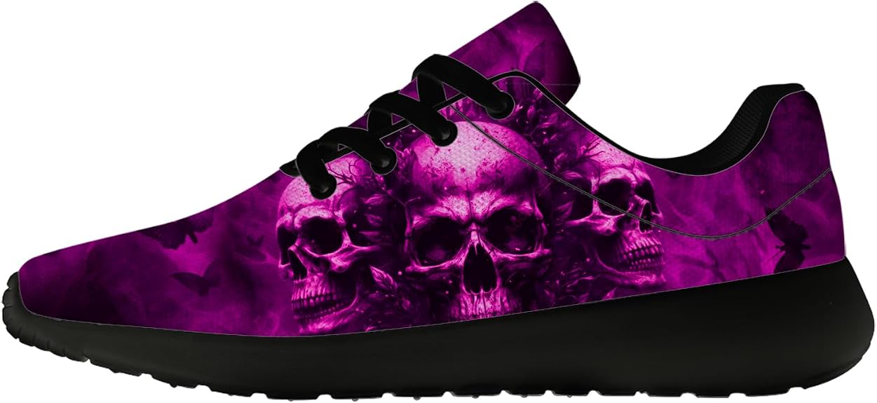 Men's Women's Skull Running Shoes Lace-up Gothic Butterfly Sneakers Walking Tennis Shoes - sugar skull boots