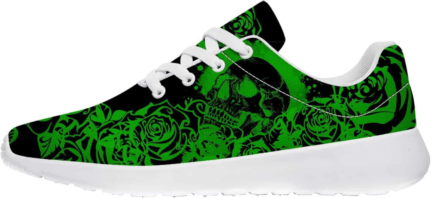 Flower Skull Running Shoes for Women Men Lace-up Floral Skull Sneakers Walking Tennis Shoes - sugar skull boots