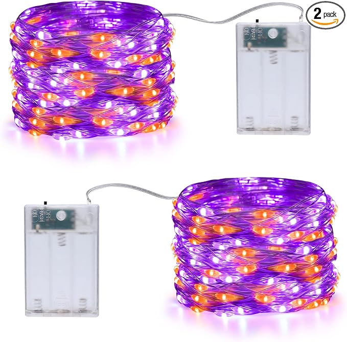 Joomer Orange Purple Battery Halloween Fairy Lights, 16FT 50LED 2 Modes - string light