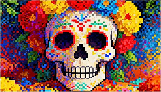 Colorful Skull Mosaic Door mat, Halloween Door Mat, 30" x 17" Welcome Mat - skull carpet