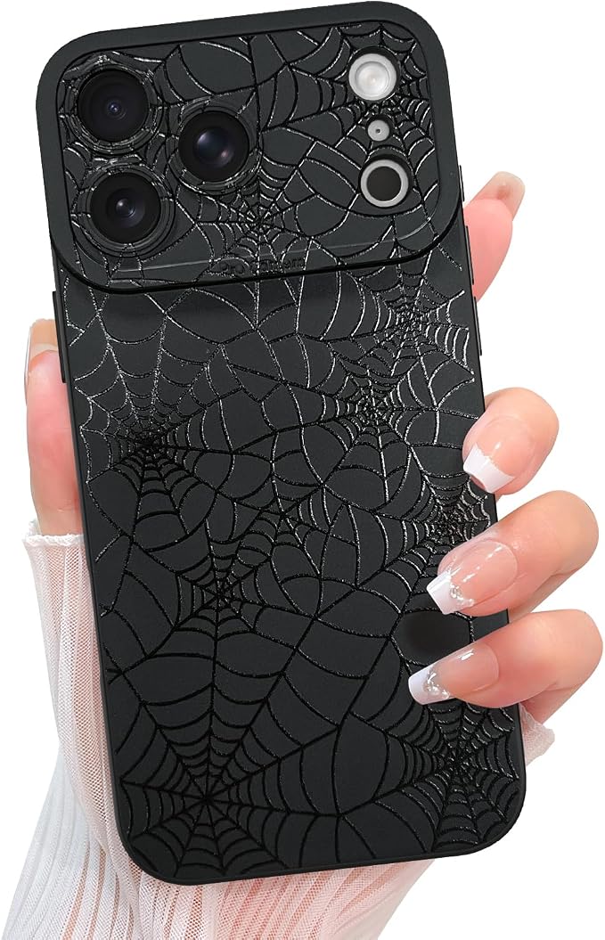 KANGHAR Designed for iPhone 17 Pro Max Case, Black Goth Spider Web Pattern - Skull phone case