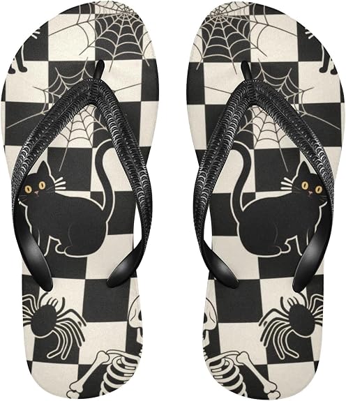Yellow Hair Bunny Anime Halloween Black Checkered Pumpkin Cat Skull rubber flip flops for men comfortable beach sandals for vacation - sugar skull costume