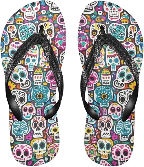 Yellow Hair Bunny Anime Mexico Skulls Doodle rubber flips flops Quick-Dry ladies flip for beach - sugar skull costume