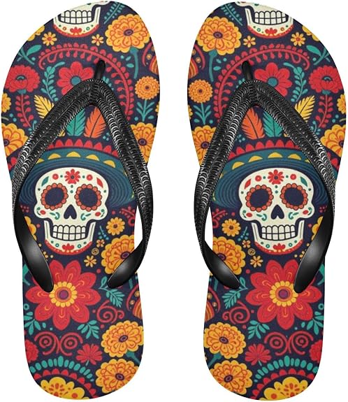 Yellow Hair Bunny Anime Fleurs Sugar Skull Cinco De Mayo rubber flip flops men cushion flops men for walking - sugar skull costume