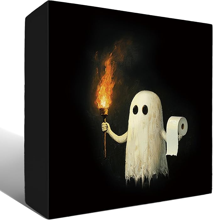 Halloween Ghost Bathroom Decor Wood Desk Sign 5x5in - skull toilet paper