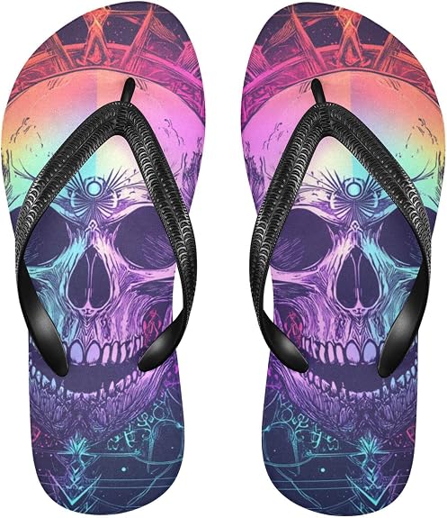 Yellow Hair Bunny Anime Dreamy Colors Tarot Pirate Skull rubber mens flip flops supportive womens flip for beach - sugar skull costume