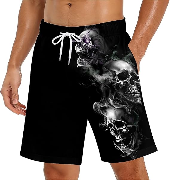 Black Rainbow Paint Men's Swim Trunks Quick Dry Bathing Mesh Lining Suit Swimsuits Beach Shorts with Pockets - skull swimsuit