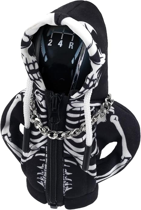 vvag Car Gear Shift Hoodie, Halloween Skull Skeleton Shifter Knob Cover - skull hoodie