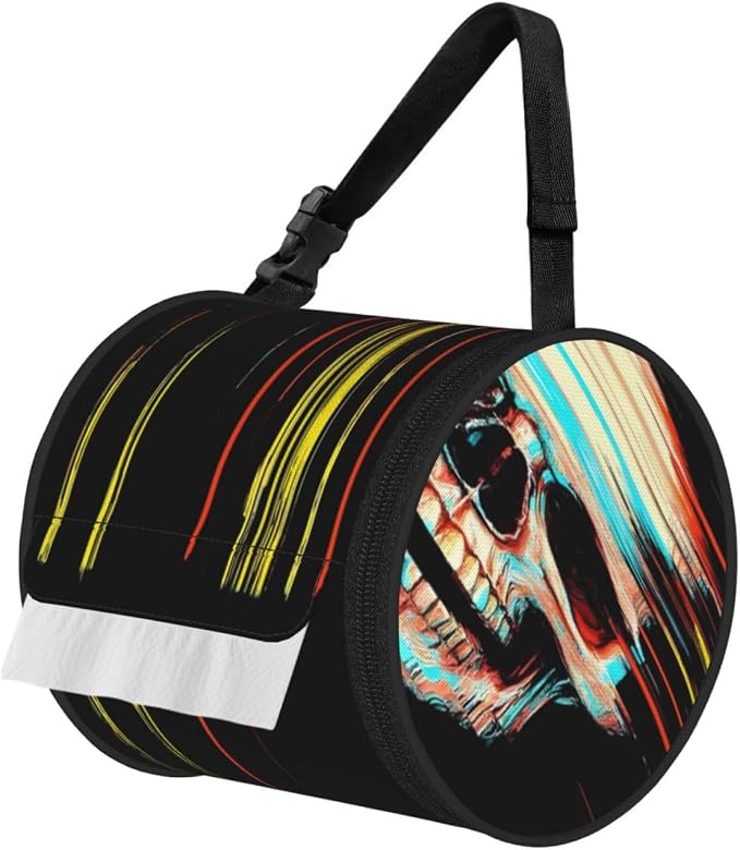 Glitch Screaming Skull for Hanging Toilet Paper Holder, Foldable Tissue Box for Bathrooms and Cars - skull toilet paper