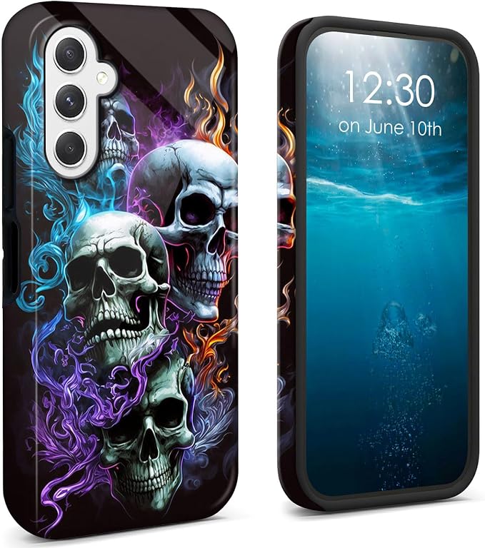 for Samsung Galaxy S26 Case 2026 Dual Layer Cover Hard PC + Soft TPU Black Shockproof Protective Phone Case for Samsung Galaxy S26 6.3 inch - Fire Skulls - Skull phone case
