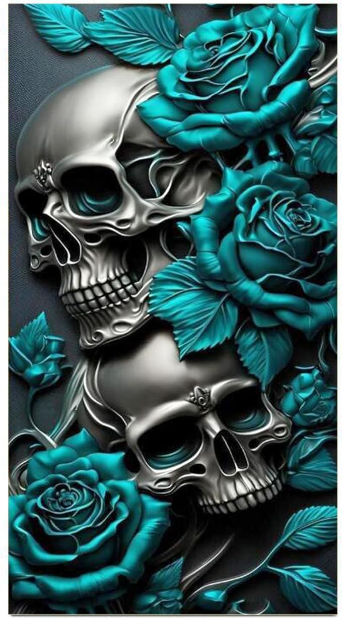 KUFWKEY Large Size Gothic Rose Diamond Art Kits for Adults,DIY Skull Diamond Painting Kits,Full Drill Diamond Mosaic Gem Art,Diamond Dots Kits for Adults,Halloween Decor 16x32Inch