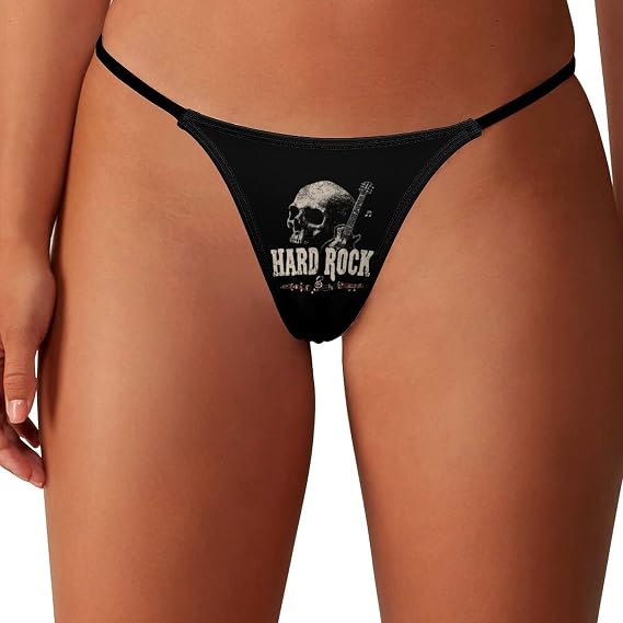Hard Rock Music Skull G-string Thongs for Women T-back Sexy Bikini No Show Low Rise Underwear Panties - skull swimsuit
