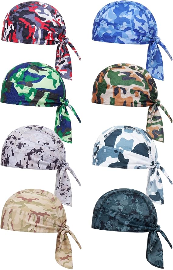 8 Pack Do Rag Skull Caps for Men Cap Bandana Hat Sweat Wicking Cooling Helmet Liner Cycling Beanie Head Wraps Rag - skull helmet