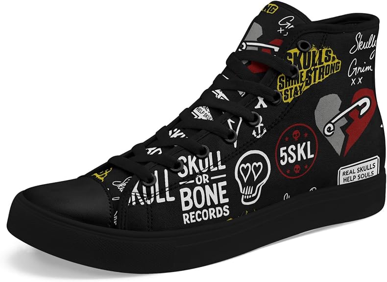 Gothic Skull High Top Canvas Sneakers for Men Women, Hip Hop Punk Lace Up Shoes, Casual Teen Boys Girls Streetwear Sneakers - sugar skull boots