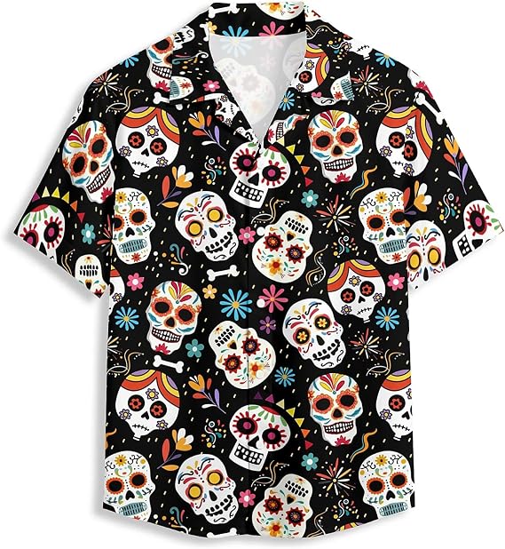 Blue Coconut Tree Men's Hawaiian Shirt 3D Graphic Button Down Short Sleeve Tropical Holiday Beach Aloha Shirts - skull tshirt
