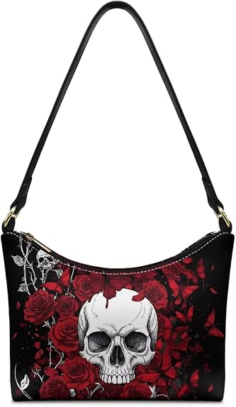 Shoulder Purse for Women, Small Leather Hobo Purse Tote with Zipper Closure, Casual Underarm Bag for Travel - sugar skull handbags for sale