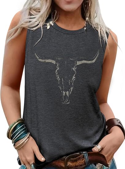 Summer Boho Tank Tops for Women Vintage Graphic Tees Sleeveless Shirts Casual Floral Vest O Neck Printed Tank Tops - skull tshirt