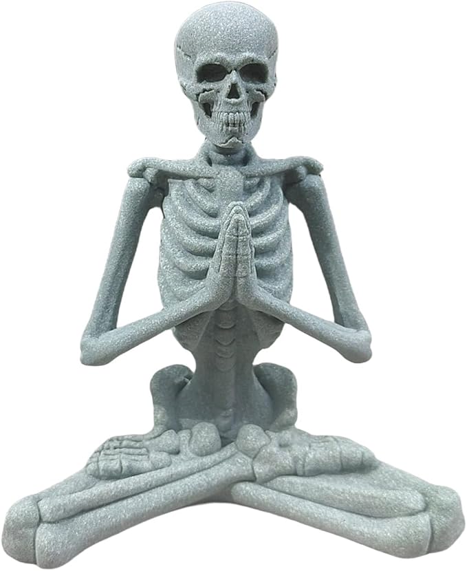 Meditation Skeleton Statue Yoga Pose Figurine Sandstone Skull Sculpture (B) - skull figurine