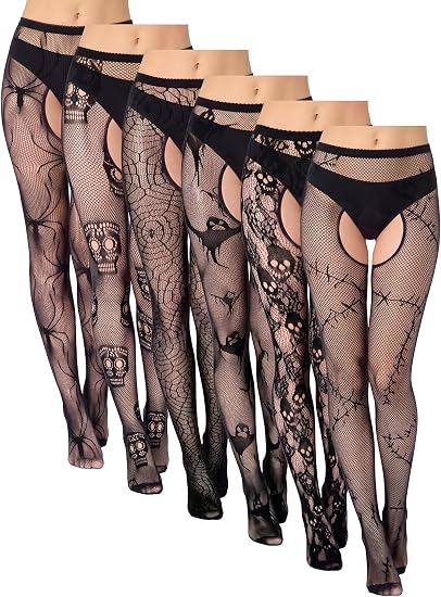 Newcotte 6 Pair Halloween Fishnet Stocking for Women - skull leggings