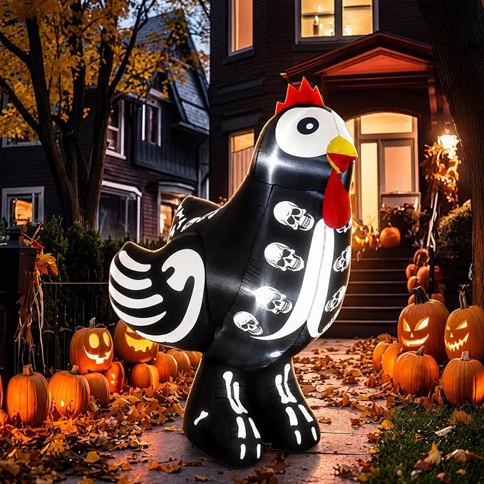 5 FT Halloween Inflatable Chicken Rooster Skeleton Outdoor Decor - skull inflatable
