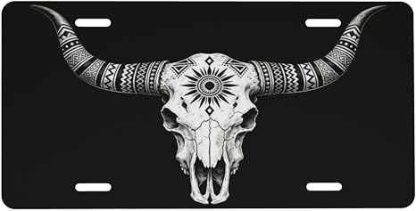 Tribal Bull Cow Skull Front License Plate Aluminum License Plates - skull plate