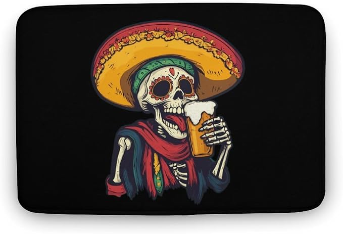 Day of The Dead Mexican Skull Beer Funny Bath Rug Mat No Slip Washable Entry Rugs Floor Carpet for Bathroom Living Room - skull toilet mat