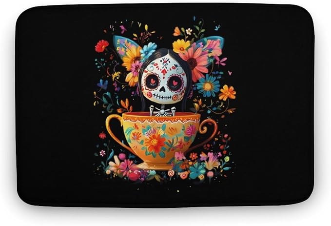 Sugar Skull in Cup Funny Bath Rug Mat No Slip Washable Entry Rugs Floor Carpet for Bathroom Living Room - skull toilet rug