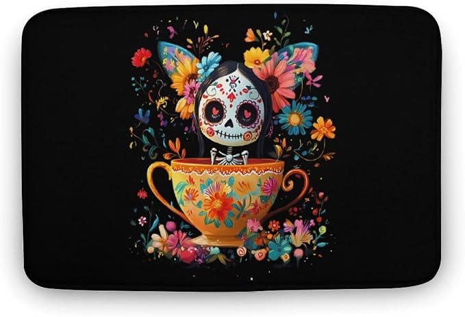 Sugar Skull in Cup Funny Bath Rug Mat No Slip Washable Entry Rugs Floor Carpet for Bathroom Living Room - skull carpet
