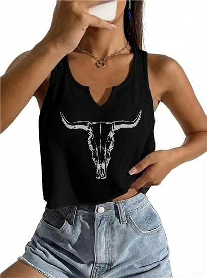 Womens Summer Crop Tops Casual Basic Tank Tops Sleeveless Graphic Tees - skull tank tops