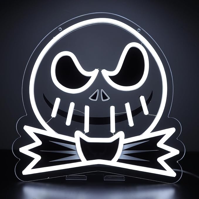 Pugna Skeleton Pumpkin Skull Neon Signs for Wall Decor Neon Lights for Bedroom Led Signs Suitable for Dormitory Man Cave Christmas Gift - skeleton