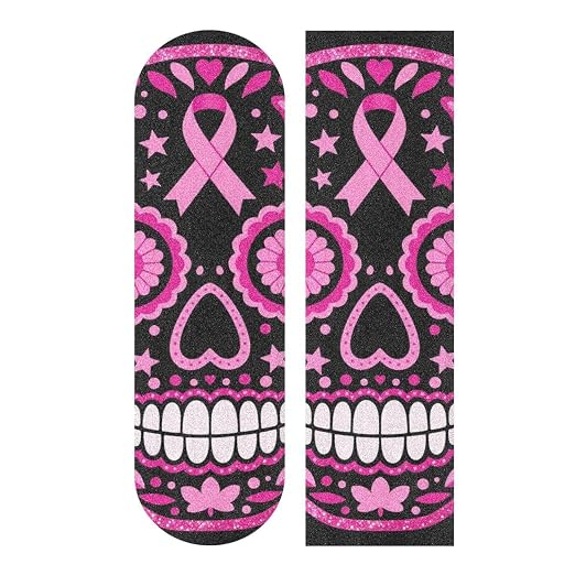 Sugar Skull Ribbon Breast Cancers Awareness Grip Tape roll Skateboard Grippy Grip Tape for Scooters Deck 33×9 Inch lija para Skateboard - skull sticker