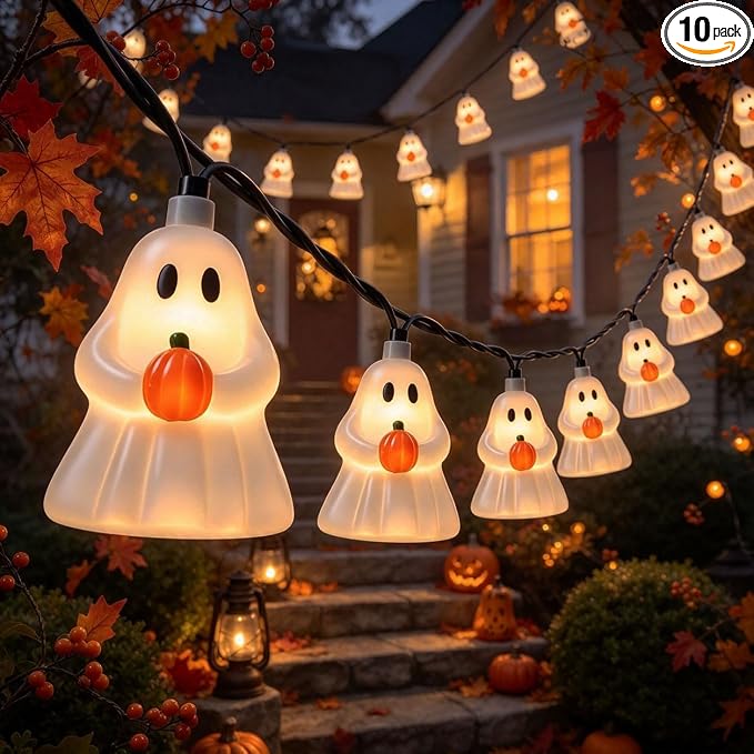 Halloween Decoration Ghost String Lights, 8.5Ft 10 LED Ghost Lights Plug in - string light