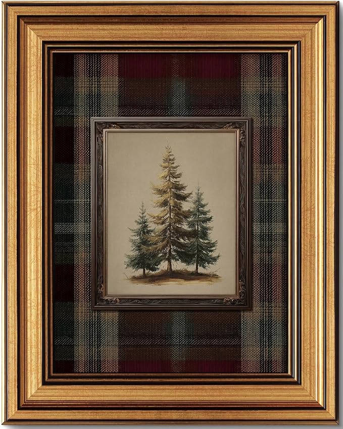 Framed Vintage Pine Tree Canvas Wall Art, Classic Rustic Plaid Christmas Painting,Farmhouse Holiday Wall Decor,for Living Room Bedroom Office,Xmas Decoration - skull painting